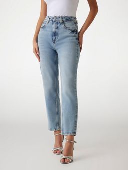 Guess - Women Blue Solid Mom Fit Jeans
