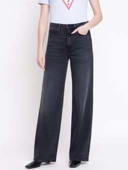 Guess - Women Wide Authentic Black Solid Relaxed Fit Denim Jeans