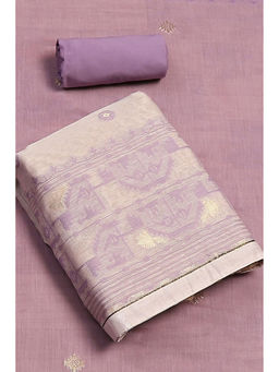 Biba - Purple Chanderi Handloom Unstitched Kurta with Bottom & Dupatta (Set of 3)