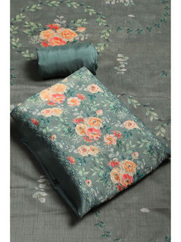 Biba - Olive Green Chanderi Hand Embroidered Unstitched Kurta with Bottom & Dupatta (Set of 3)