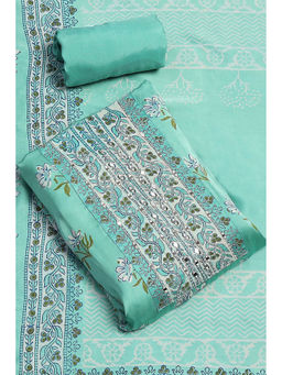 Biba - Aqua Blue Modal Print Unstitched Kurta with Bottom & Dupatta (Set of 3)