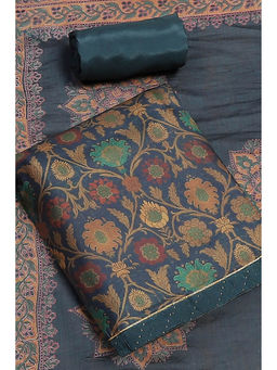 Biba - Teal Silk Tussar Digital Print Unstitched Kurta with Bottom & Dupatta (Set of 3)