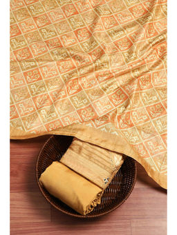 Biba - Mustard Yellow Silk Tussar Digital Print Unstitched Kurta with Bottom & Dupatta (Set of 3)