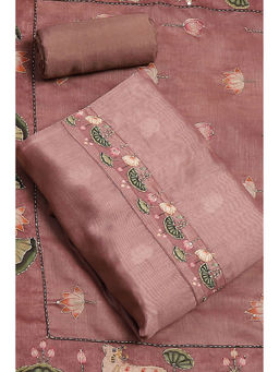 Biba - Mauve Chanderi Hand Embroidered Unstitched Kurta with Bottom & Dupatta (Set of 3)