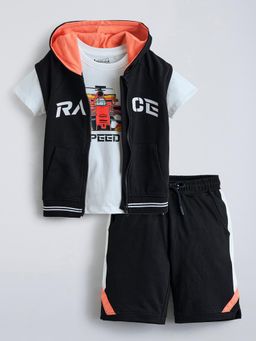 Hopscotch - Black Printed T-shirt with Jacket and Shorts