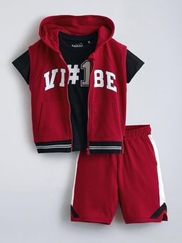 Hopscotch - Red Printed T-shirt with Jacket and Shorts