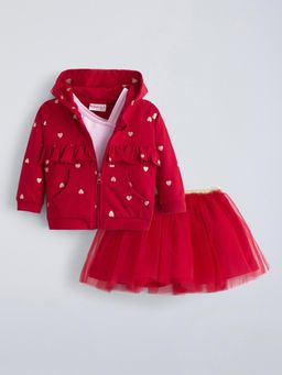 Hopscotch - Red Printed T-shirt with Jacket and Skirt