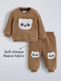 Hopscotch - Brown Textured Sweatshirt and Joggers
