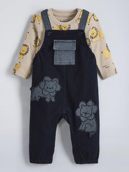 Hopscotch - Beige Printed T-shirt and Dungaree