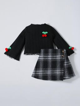 Hopscotch - Black Self Design Top and Skorts