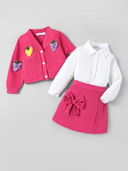 Hopscotch - Pink Solid shirt with Jacket and Skirt