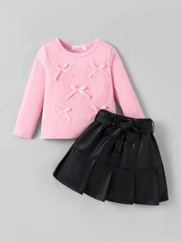 Hopscotch - Pink Textured Top and Skirt