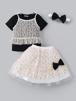 Hopscotch - White Floral Top with Cami, Skirt and Headband