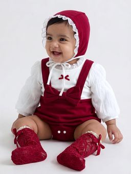 Hopscotch - Red Solid Onesie with Cap and Socks