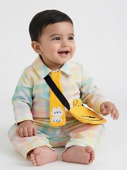 Hopscotch - Multi-Color Checks Romper with Tie and Bag