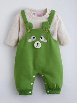 Hopscotch - Green Self Design T-shirt and Romper