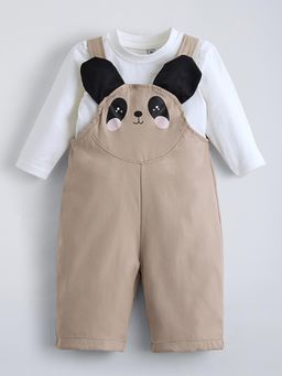 Hopscotch - White Printed T-shirt and Dungaree