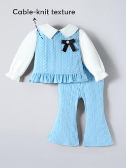 Hopscotch - Blue Textured Top and Pant