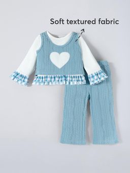 Hopscotch - Blue Textured Top with Tank Top and Pant