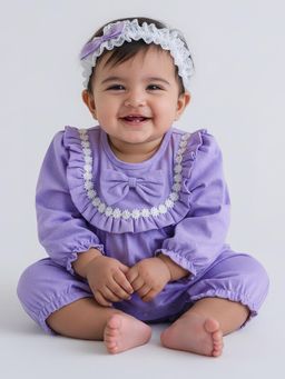 Hopscotch - Purple Solid Romper and Headband