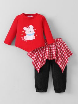 Hopscotch - Red Printed T-shirt and Joggers