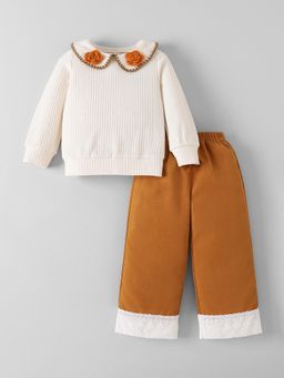 Hopscotch - White Textured Top and Pant