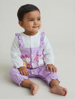 Hopscotch - White Self Design Romper