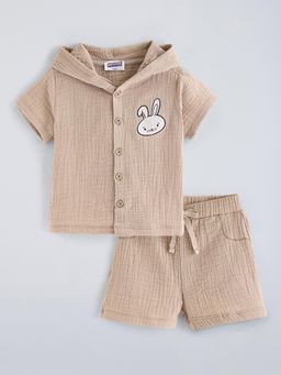 Hopscotch - Brown Textured Shirt and Shorts