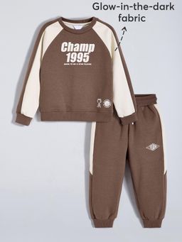 Hopscotch - Brown Typography Sweatshirt and Joggers