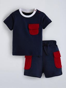 Hopscotch - Navy Blue Solid T-shirt and Shorts