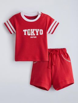 Hopscotch - Red Typography T-shirt and Shorts