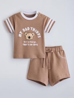 Hopscotch - Brown Typography T-shirt and Shorts