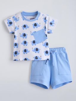Hopscotch - Blue Printed T-shirt and Shorts