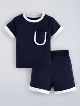 Hopscotch - Navy Blue Solid T-shirt and Shorts