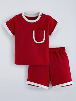 Hopscotch - Red Solid T-shirt and Shorts
