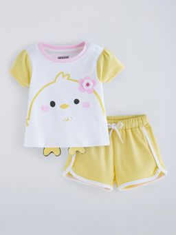 Hopscotch - Yellow Printed T-shirt and Shorts