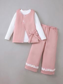 Hopscotch - Pink Solid Top with Jacket and Pant