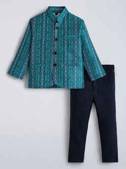 Hopscotch - Teal Printed Jacket and Pant