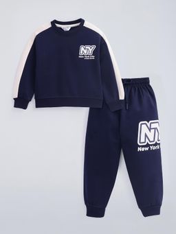 Hopscotch - Navy Blue Typography Sweatshirt and Joggers