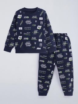 Hopscotch - Navy Blue Printed Sweatshirt and Joggers