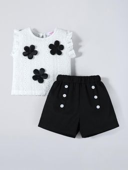 Hopscotch - White Self Design Top and Shorts