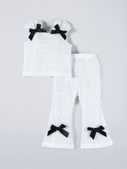 Hopscotch - White Textured Top and Pant