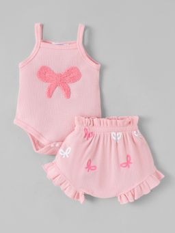 Hopscotch - Pink Textured Onesie and Bloomer