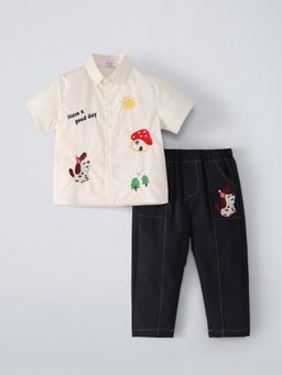 Hopscotch - Cream Solid Shirt and Jeans