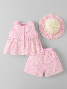 Hopscotch - Pink Textured Top with Shorts and Hat