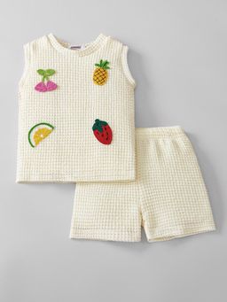Hopscotch - Beige Textured Top and Shorts