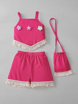 Hopscotch - Pink Textured Top with Shorts and Bag