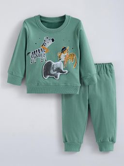 Hopscotch - Green Printed Sweatshirt and Joggers