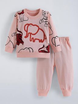 Hopscotch - Peach Printed Sweatshirt and Joggers