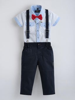 Hopscotch - Blue Stripes Shirt with Pant and Suspender, Bow